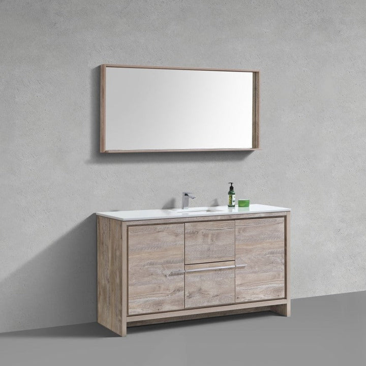 KubeBath Dolce 60″ Nature Wood Modern Bathroom Vanity with White Quartz Counter-Top AD660SNW