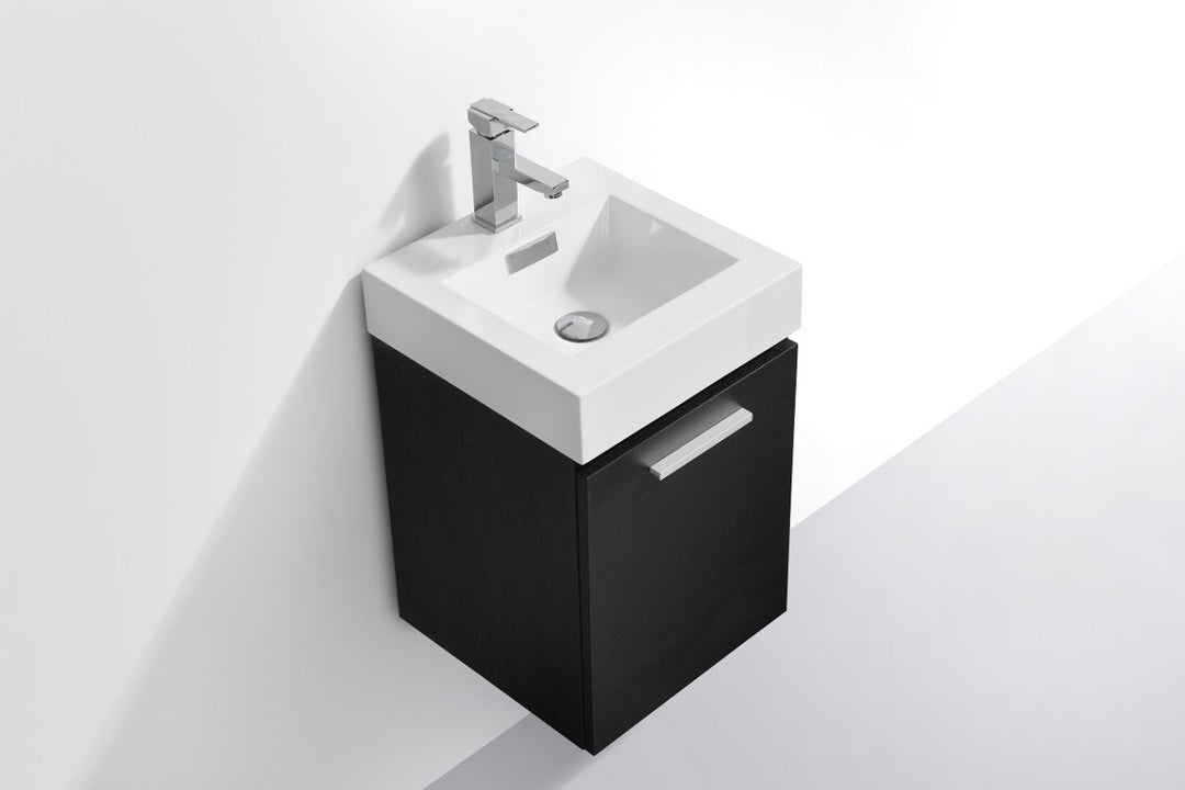 KubeBath Bliss 16" Black Wall Mount Modern Bathroom Vanity BSL16-BK