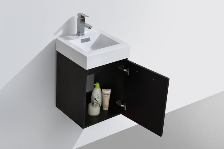 KubeBath Bliss 16" Black Wall Mount Modern Bathroom Vanity BSL16-BK