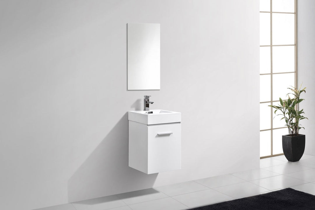 KubeBath Bliss 16" High Gloss White Wall Mount Modern Bathroom Vanity BSL16-GW