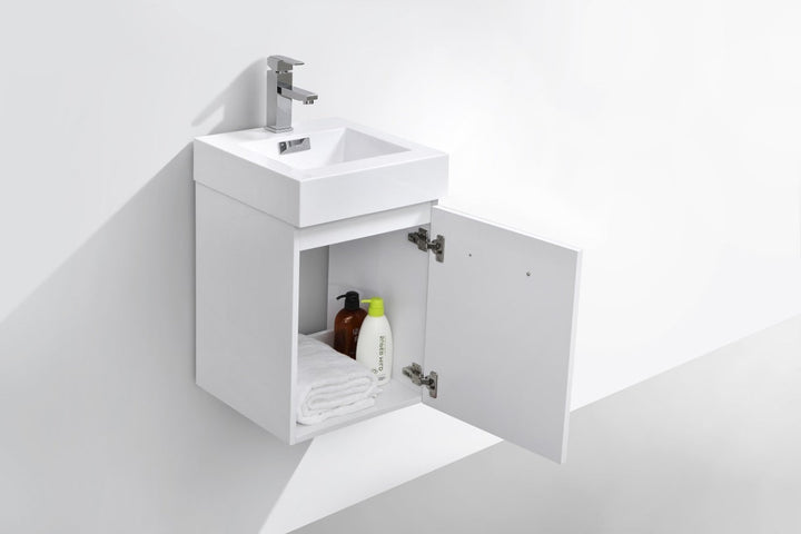KubeBath Bliss 16" High Gloss White Wall Mount Modern Bathroom Vanity BSL16-GW