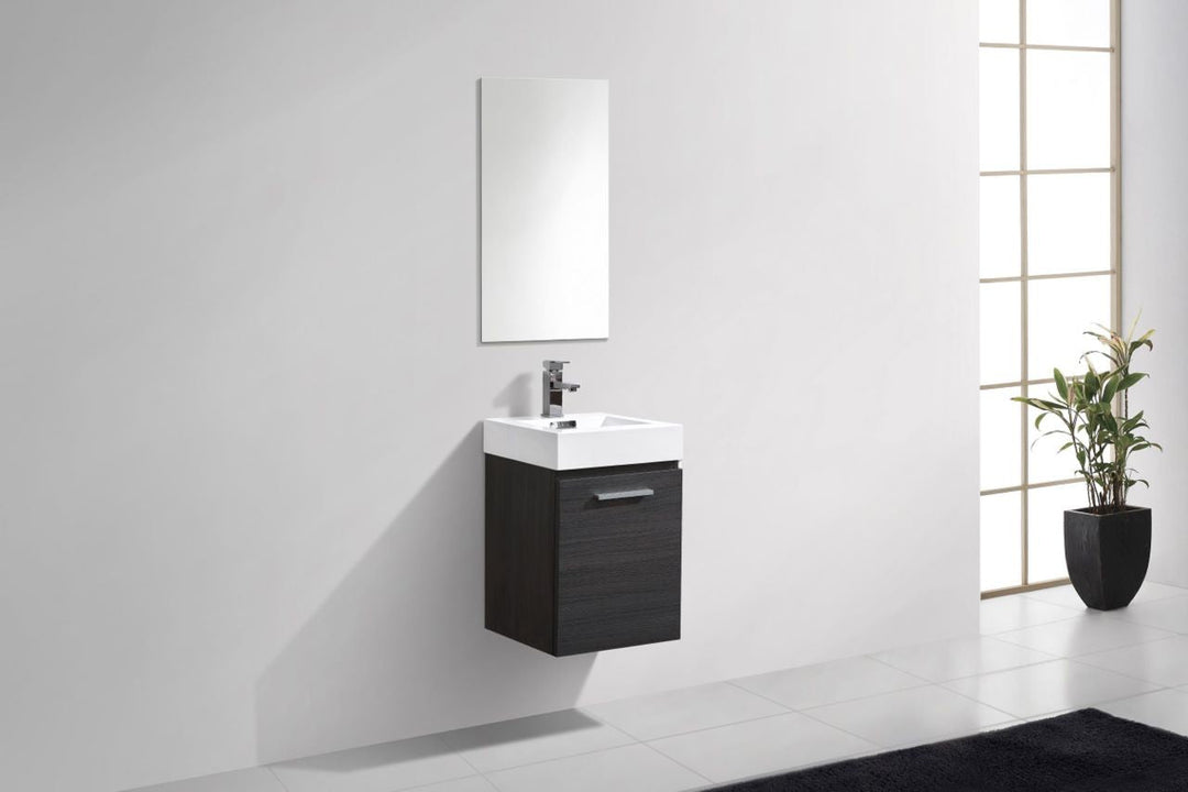 KubeBath Bliss 16" High Gloss Gray Oak Wall Mount Modern Bathroom Vanity BSL16-HGGO
