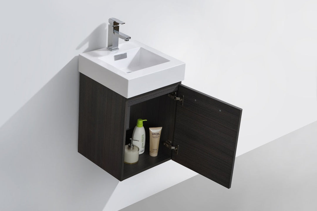 KubeBath Bliss 16" High Gloss Gray Oak Wall Mount Modern Bathroom Vanity BSL16-HGGO