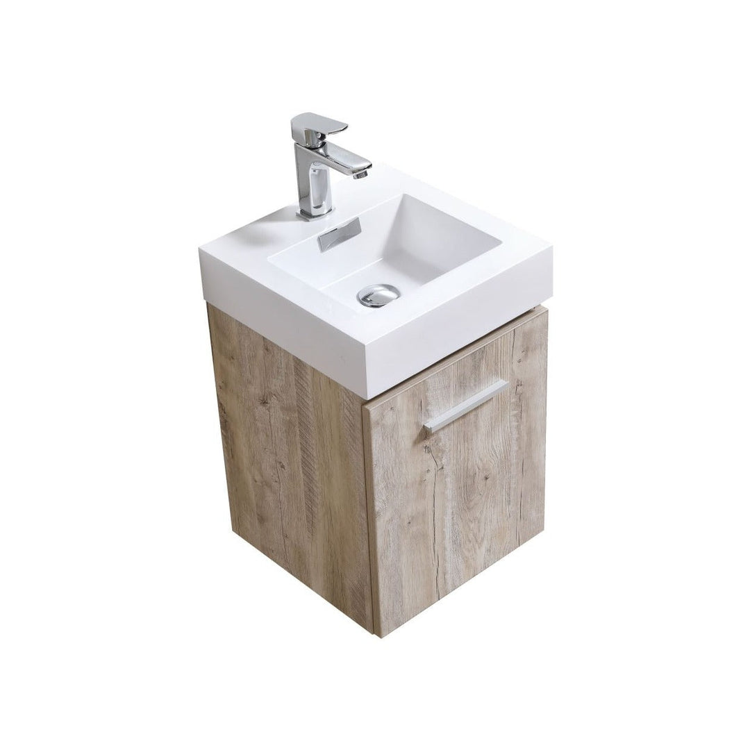 KubeBath Bliss 16" Nature Wood Wall Mount Modern Bathroom Vanity BSL16-NW