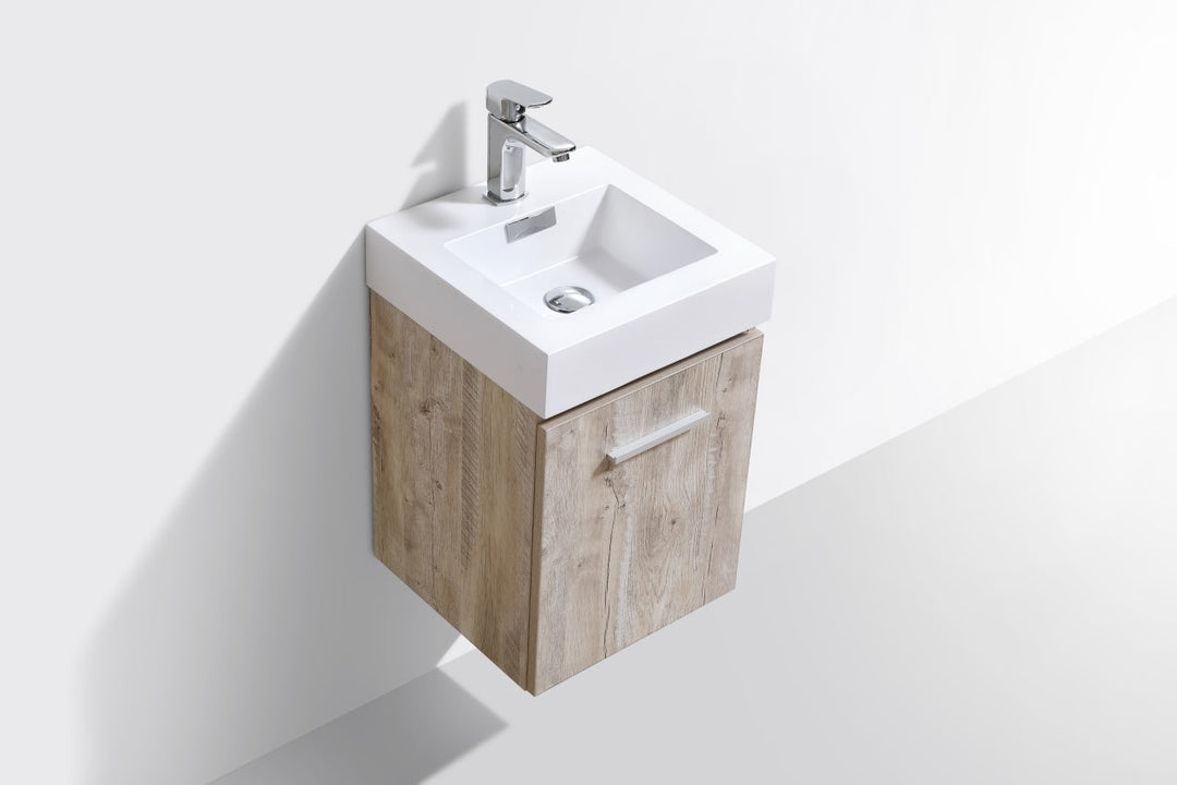 KubeBath Bliss 16" Nature Wood Wall Mount Modern Bathroom Vanity BSL16-NW