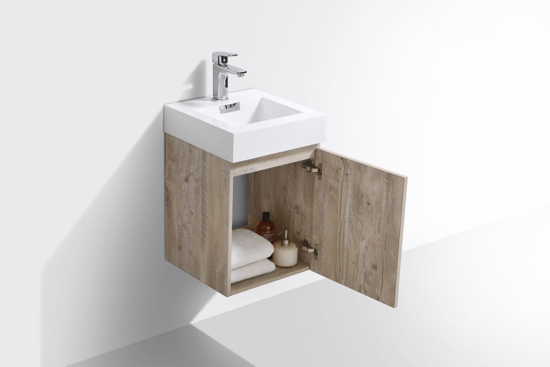 KubeBath Bliss 16" Nature Wood Wall Mount Modern Bathroom Vanity BSL16-NW