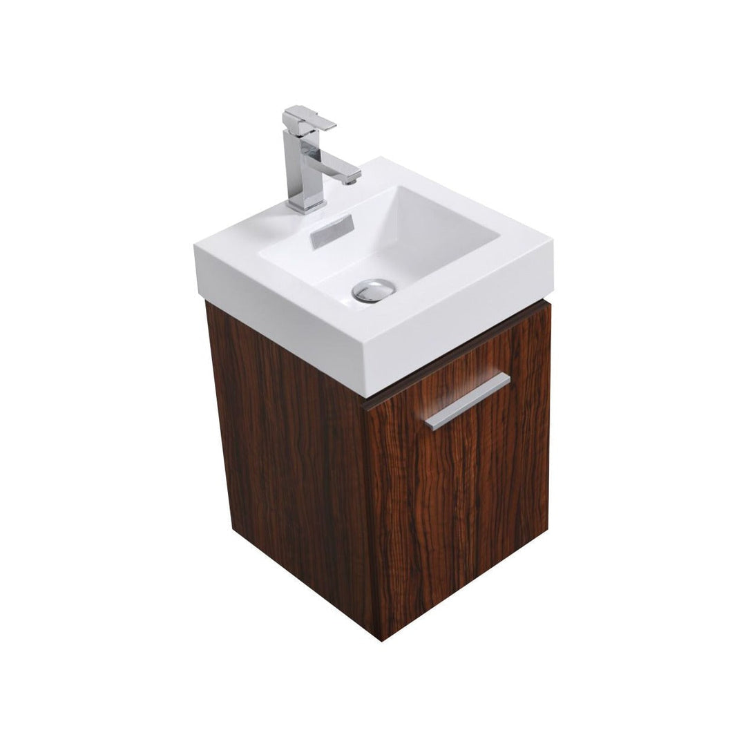 KubeBath Bliss 16" Walnut Wall Mount Modern Bathroom Vanity BSL16-WNT