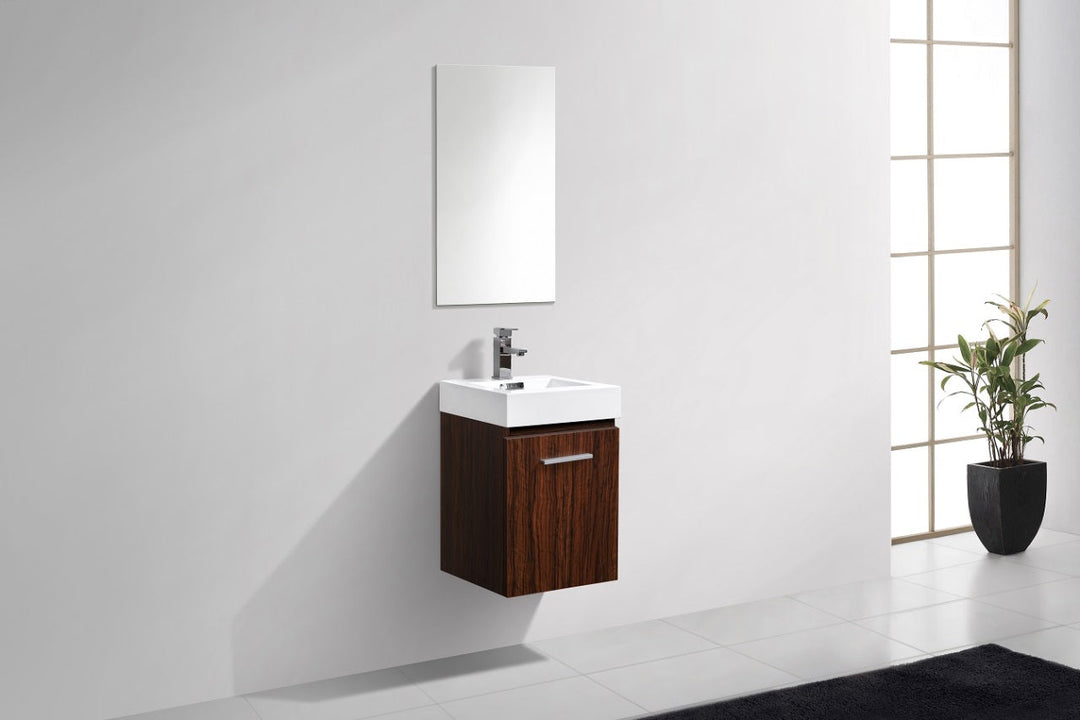 KubeBath Bliss 16" Walnut Wall Mount Modern Bathroom Vanity BSL16-WNT