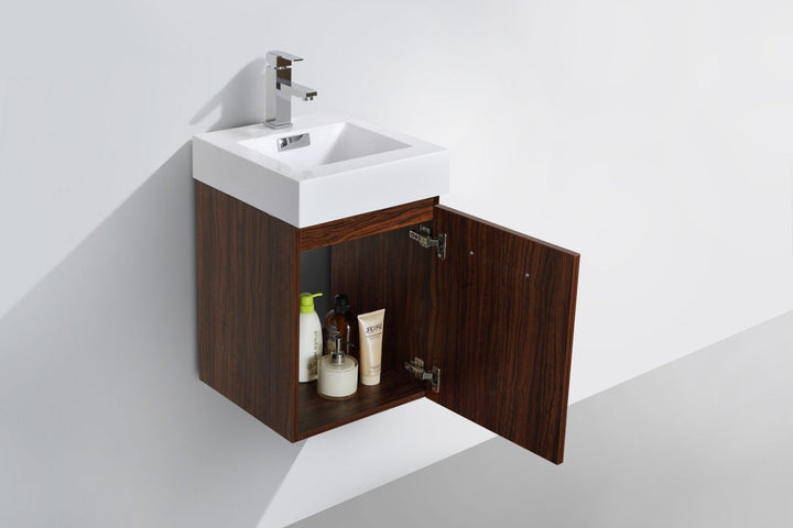 KubeBath Bliss 16" Walnut Wall Mount Modern Bathroom Vanity BSL16-WNT