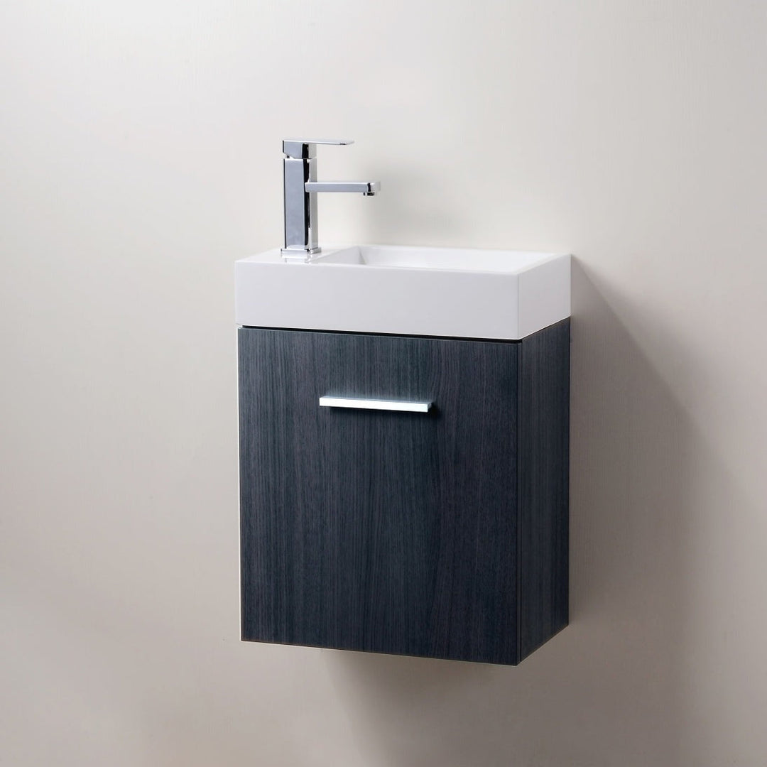 KubeBath Bliss 18" Gray Oak Wall Mount Modern Bathroom Vanity BSL18-GO