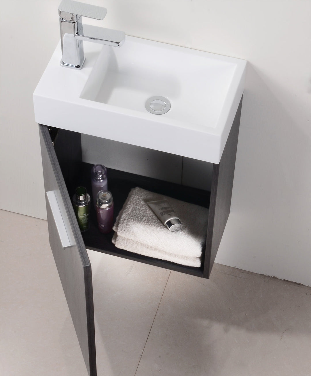 KubeBath Bliss 18" Gray Oak Wall Mount Modern Bathroom Vanity BSL18-GO