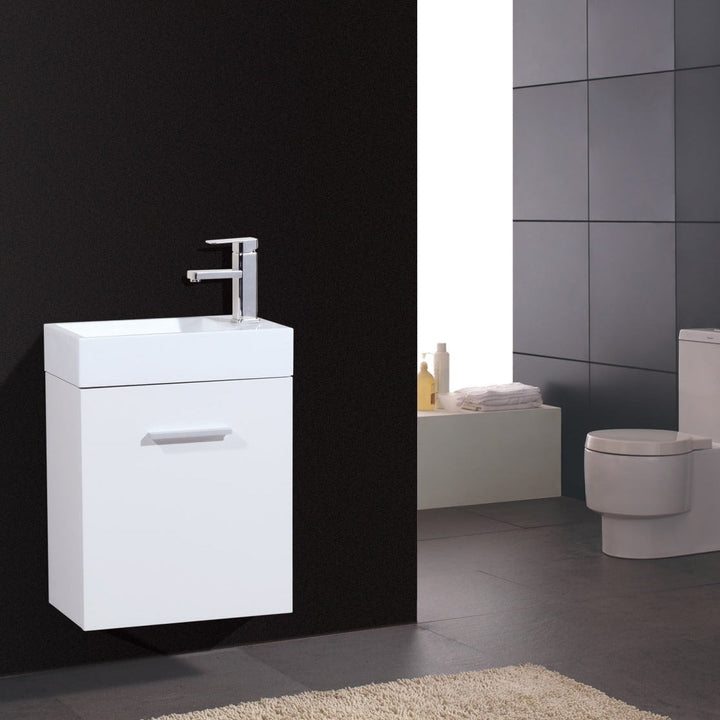 KubeBath Bliss 18" High Gloss White Wall Mount Modern Bathroom Vanity BSL18-GW