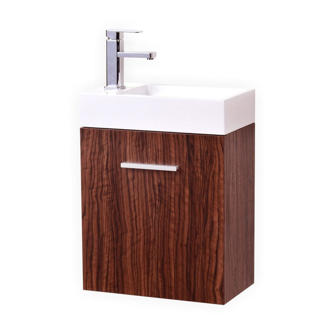 KubeBath Bliss 18" Walnut Wall Mount Modern Bathroom Vanity BSL18-WNT