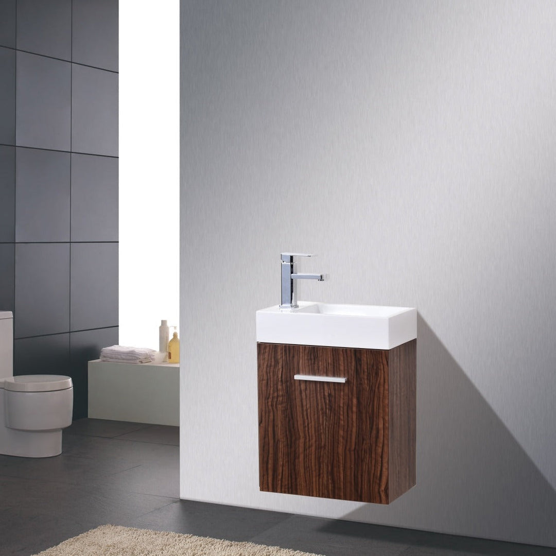 KubeBath Bliss 18" Walnut Wall Mount Modern Bathroom Vanity BSL18-WNT