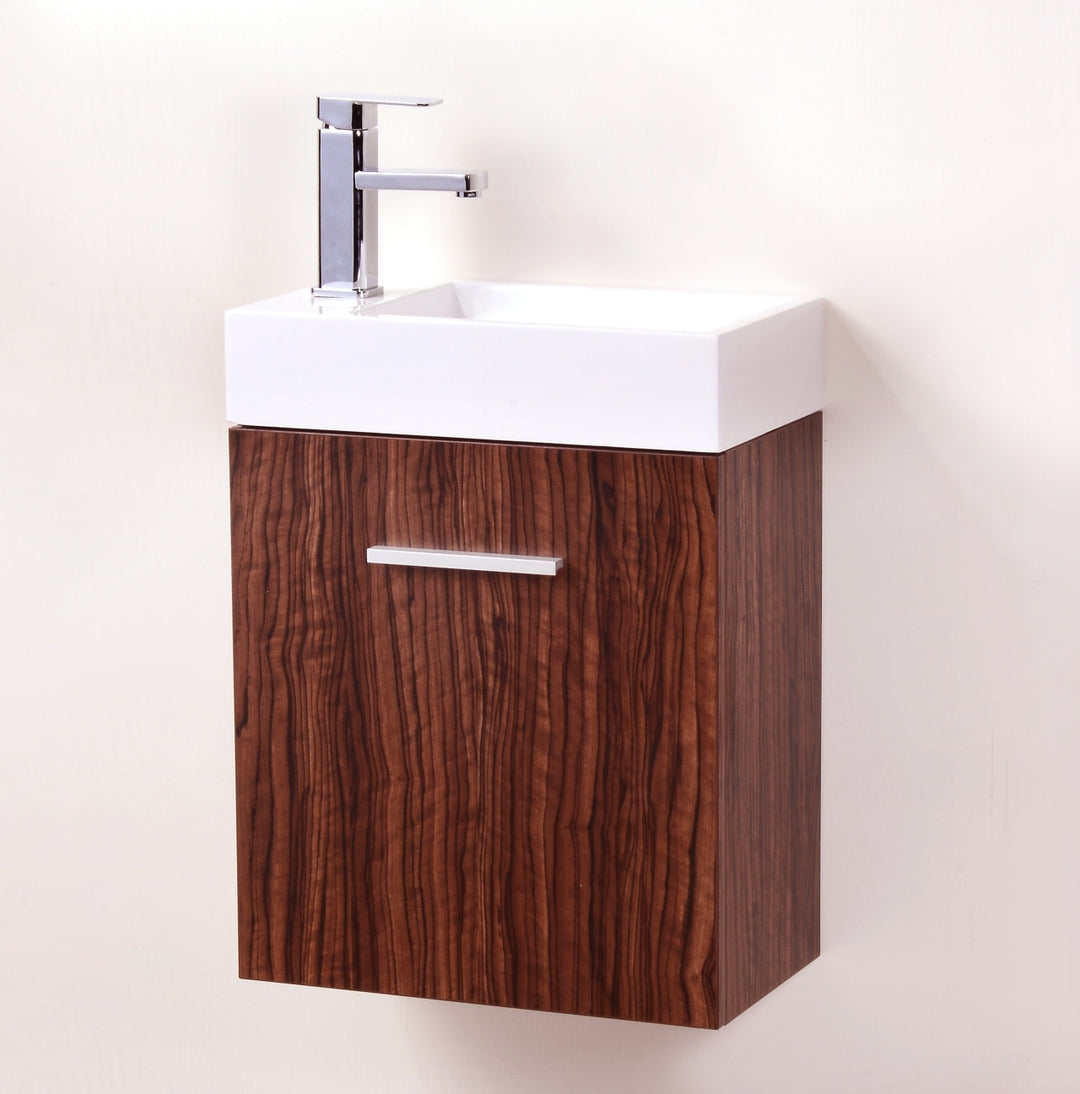 KubeBath Bliss 18" Walnut Wall Mount Modern Bathroom Vanity BSL18-WNT