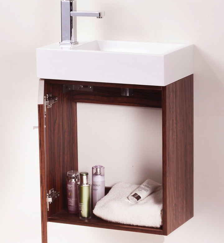 KubeBath Bliss 18" Walnut Wall Mount Modern Bathroom Vanity BSL18-WNT