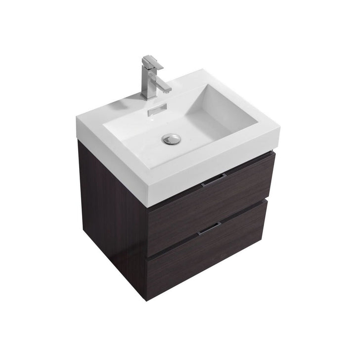 KubeBath Bliss 24" High Gloss Gray Oak Wall Mount Modern Bathroom Vanity BSL24-HGGO