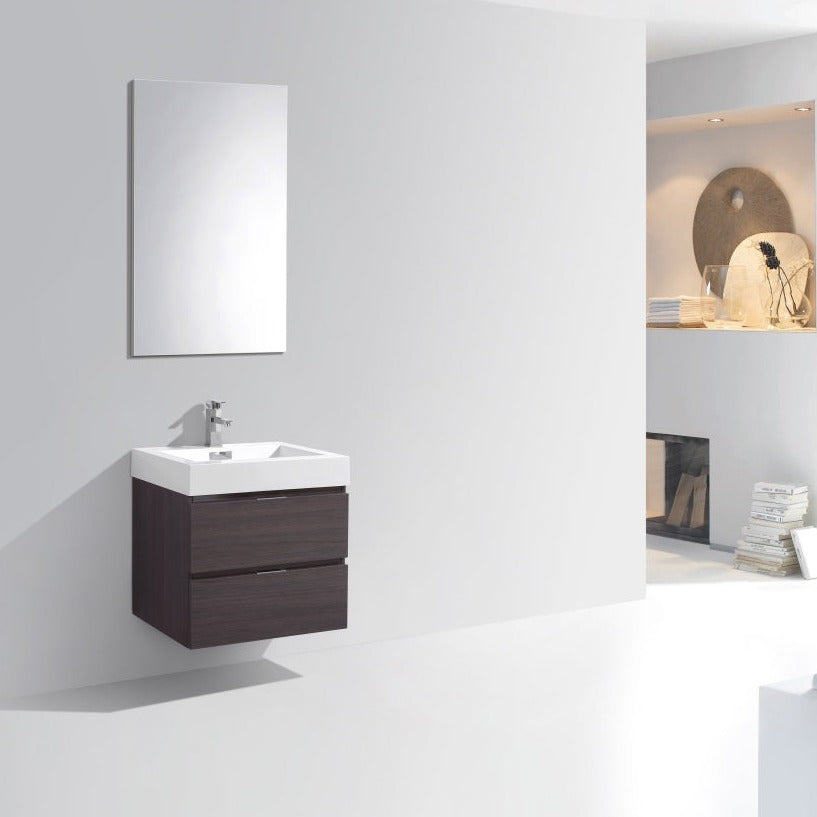 KubeBath Bliss 24" High Gloss Gray Oak Wall Mount Modern Bathroom Vanity BSL24-HGGO