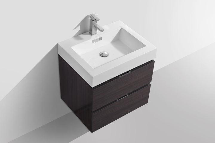KubeBath Bliss 24" High Gloss Gray Oak Wall Mount Modern Bathroom Vanity BSL24-HGGO