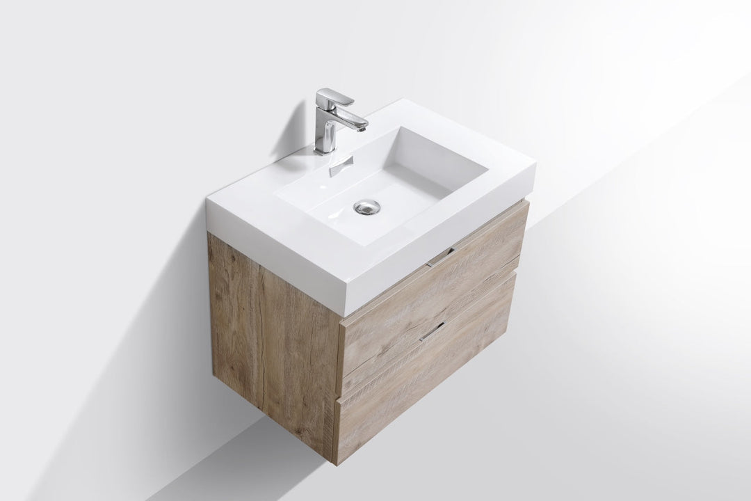 KubeBath Bliss 30" Nature Wood Wall Mount Modern Bathroom Vanity BSL30-NW