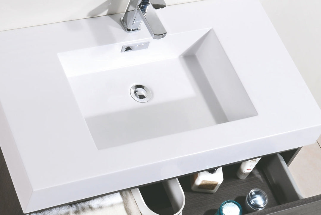 KubeBath Bliss 36" Gray Oak Wall Mount Modern Bathroom Vanity BSL36-GO