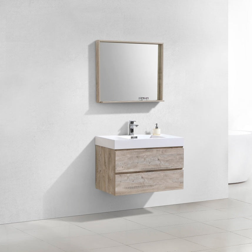 KubeBath Bliss 36" Nature Wood Wall Mount Modern Bathroom Vanity BSL36-NW