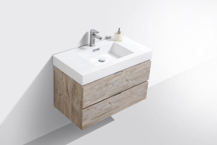 KubeBath Bliss 36" Nature Wood Wall Mount Modern Bathroom Vanity BSL36-NW