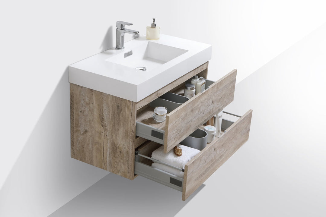 KubeBath Bliss 36" Nature Wood Wall Mount Modern Bathroom Vanity BSL36-NW