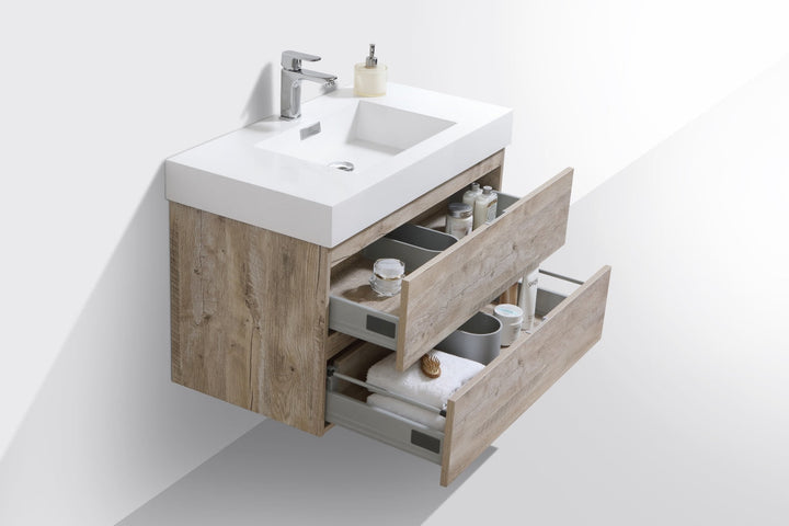 KubeBath Bliss 36" Nature Wood Wall Mount Modern Bathroom Vanity BSL36-NW