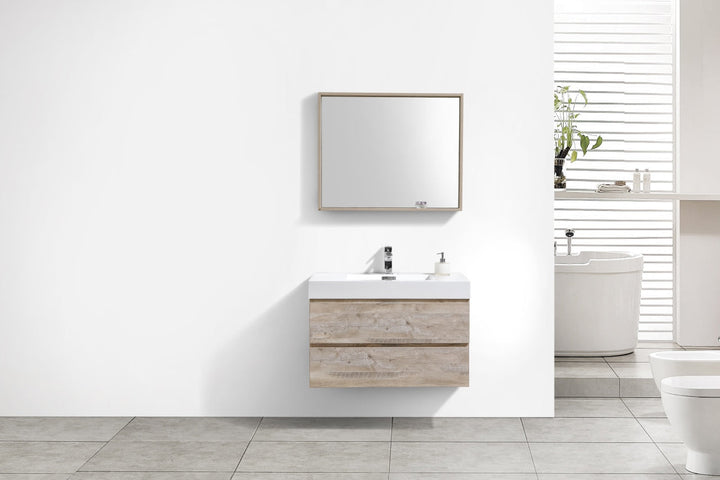 KubeBath Bliss 36" Nature Wood Wall Mount Modern Bathroom Vanity BSL36-NW