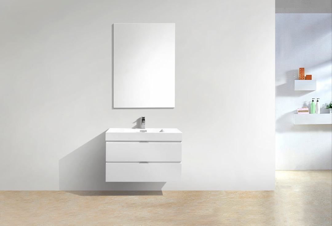 KubeBath Bliss 36" High Gloss White Wall Mount Modern Bathroom Vanity BSL36-GW