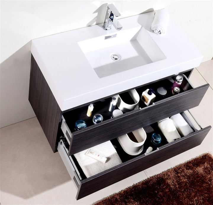 KubeBath Bliss 40" Gray Oak Wall Mount Modern Bathroom Vanity BSL40-GO
