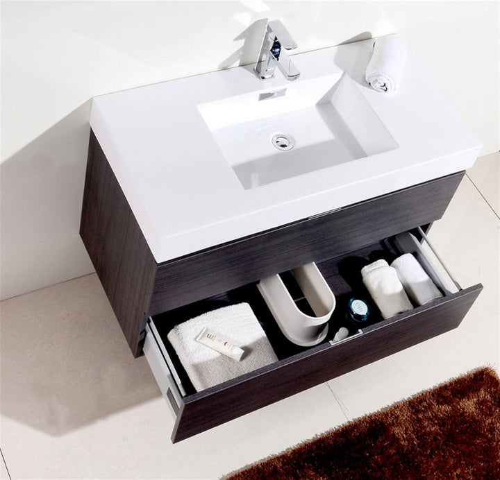 KubeBath Bliss 40" Gray Oak Wall Mount Modern Bathroom Vanity BSL40-GO
