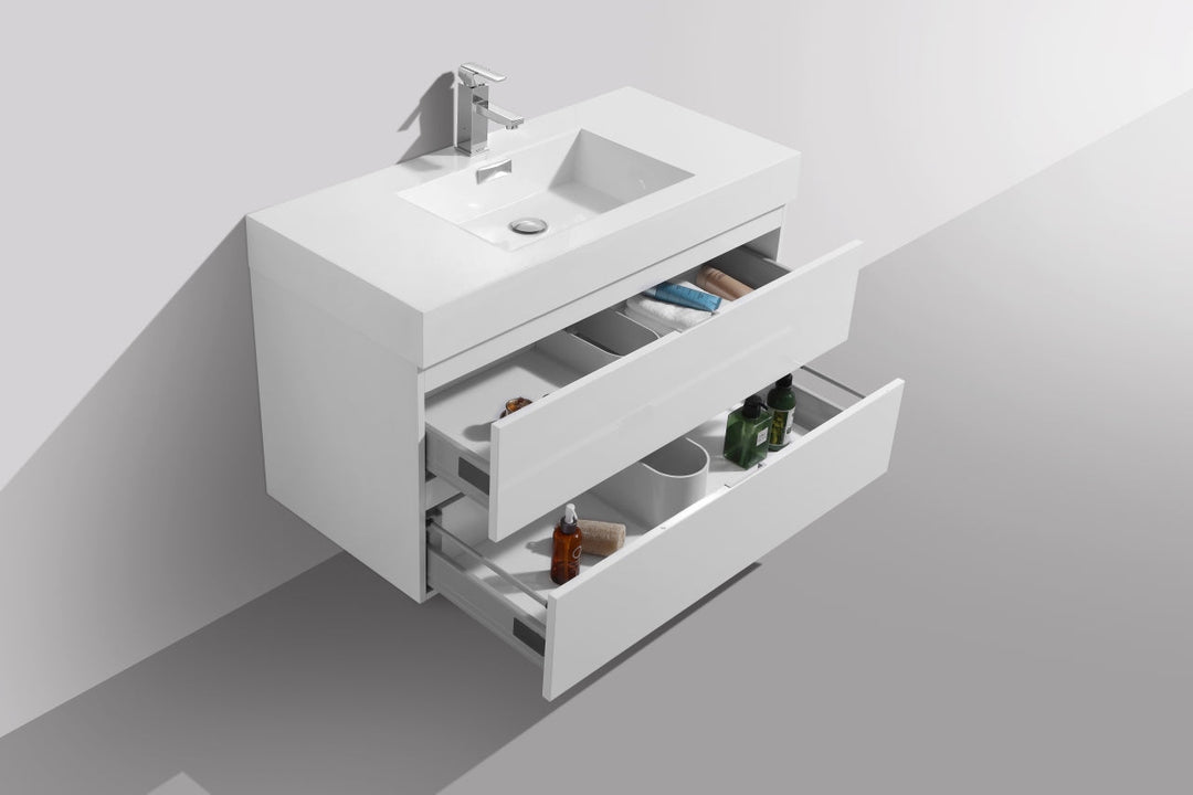 KubeBath Bliss 40" High Gloss White Wall Mount Modern Bathroom Vanity BSL40-GW