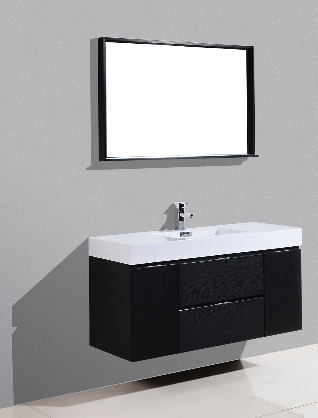 KubeBath Bliss 48" Black Wall Mount Modern Bathroom Vanity BSL48-BK