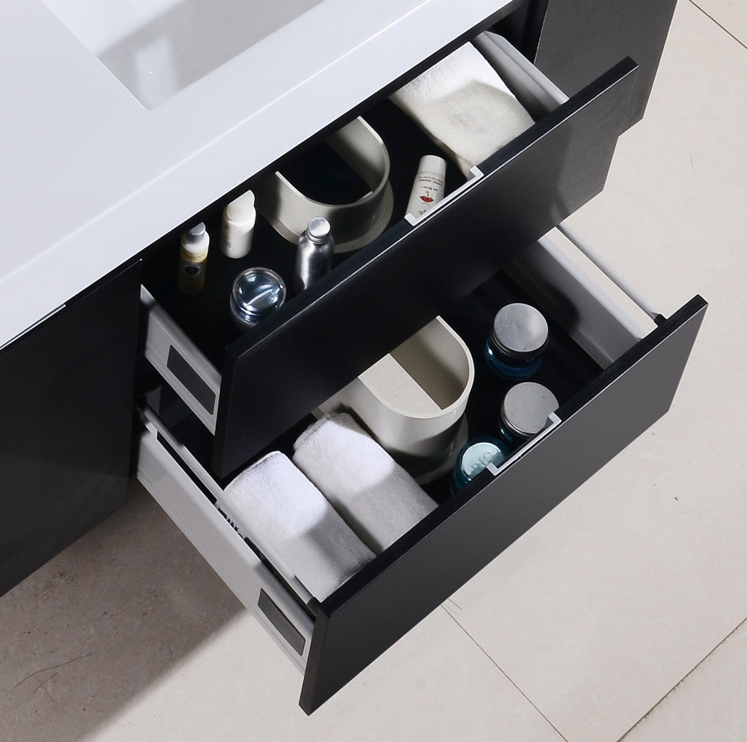 KubeBath Bliss 48" Black Wall Mount Modern Bathroom Vanity BSL48-BK