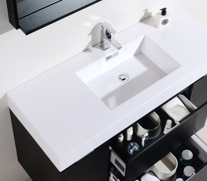 KubeBath Bliss 48" Black Wall Mount Modern Bathroom Vanity BSL48-BK