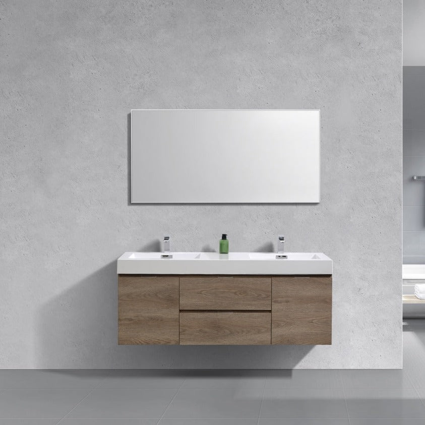 KubeBath Bliss 60" Double  Sink Butternut Wall Mount Modern Bathroom Vanity BSL60D-BTN