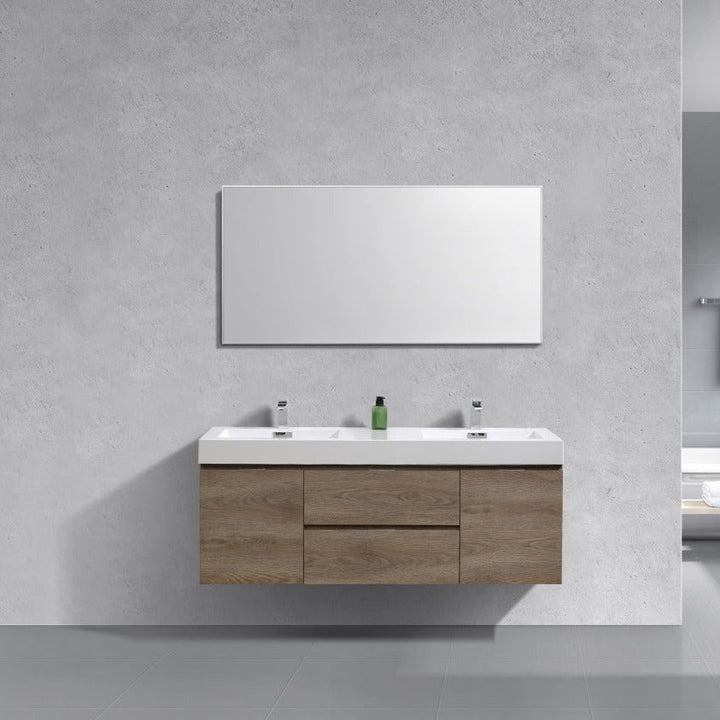 KubeBath Bliss 60" Double  Sink Butternut Wall Mount Modern Bathroom Vanity BSL60D-BTN