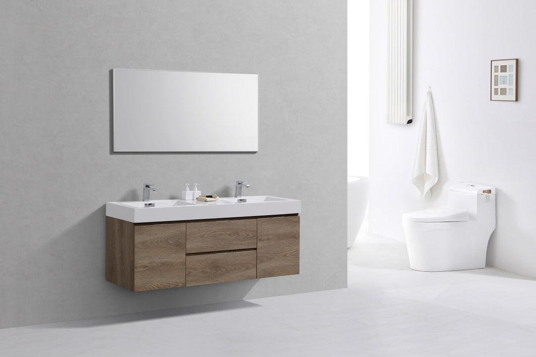 KubeBath Bliss 60" Double  Sink Butternut Wall Mount Modern Bathroom Vanity BSL60D-BTN