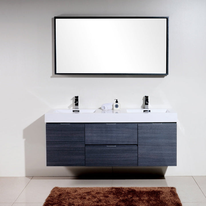 KubeBath Bliss 60" Double Sink Gray Oak Wall Mount Modern Bathroom Vanity BSL60D-GO