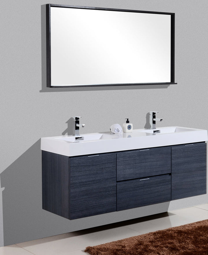 KubeBath Bliss 60" Double Sink Gray Oak Wall Mount Modern Bathroom Vanity BSL60D-GO