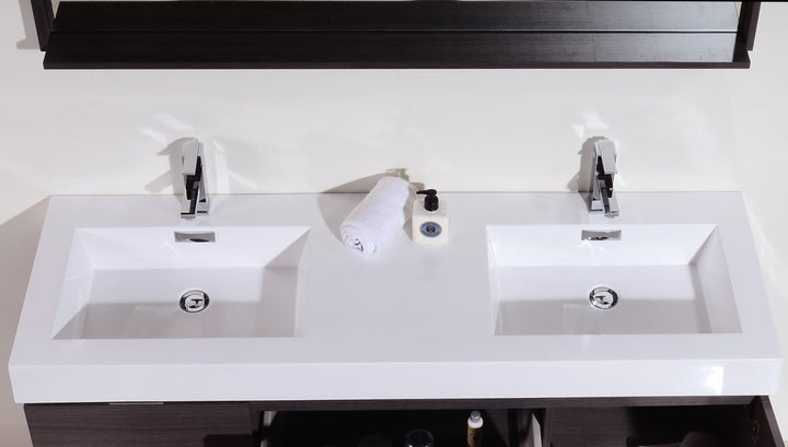 KubeBath Bliss 60" Double Sink Gray Oak Wall Mount Modern Bathroom Vanity BSL60D-GO