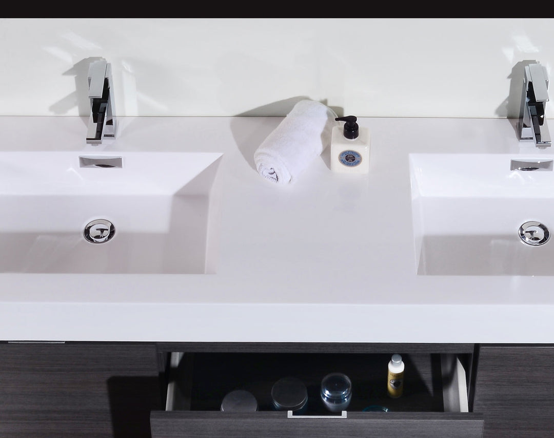 KubeBath Bliss 60" Double Sink Gray Oak Wall Mount Modern Bathroom Vanity BSL60D-GO