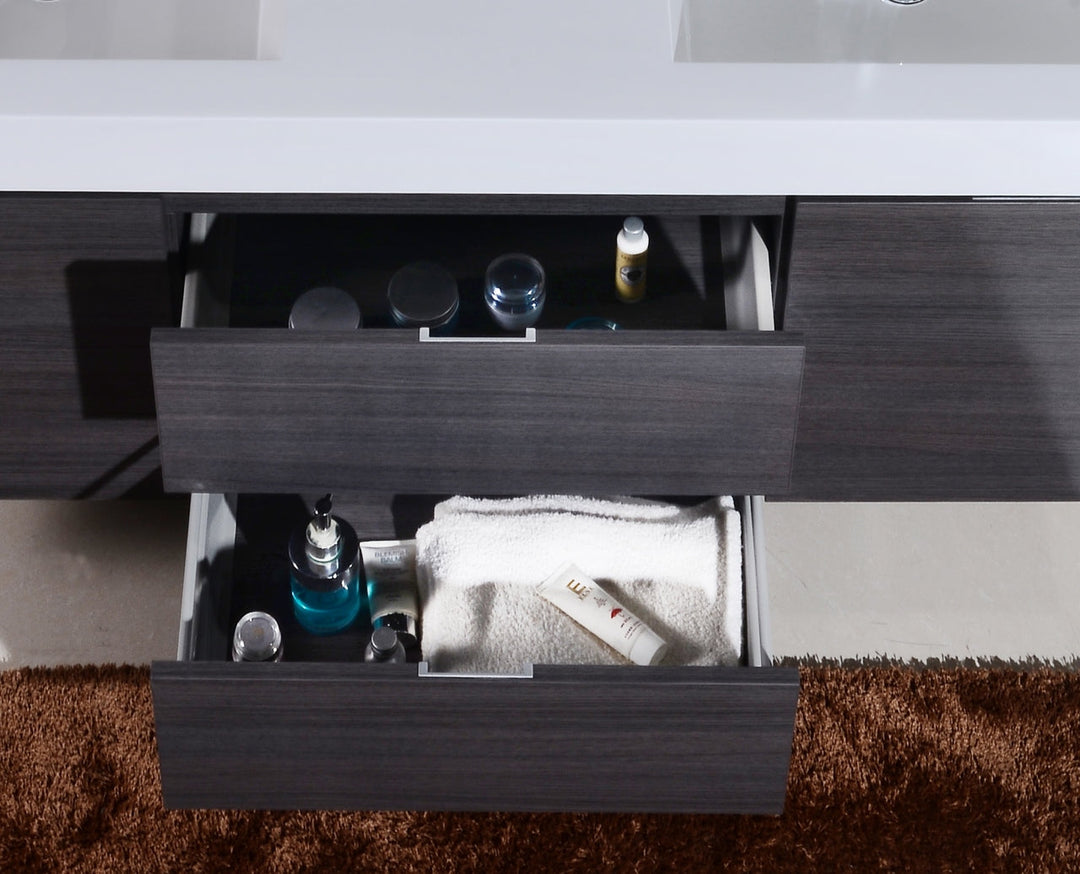 KubeBath Bliss 60" Double Sink Gray Oak Wall Mount Modern Bathroom Vanity BSL60D-GO