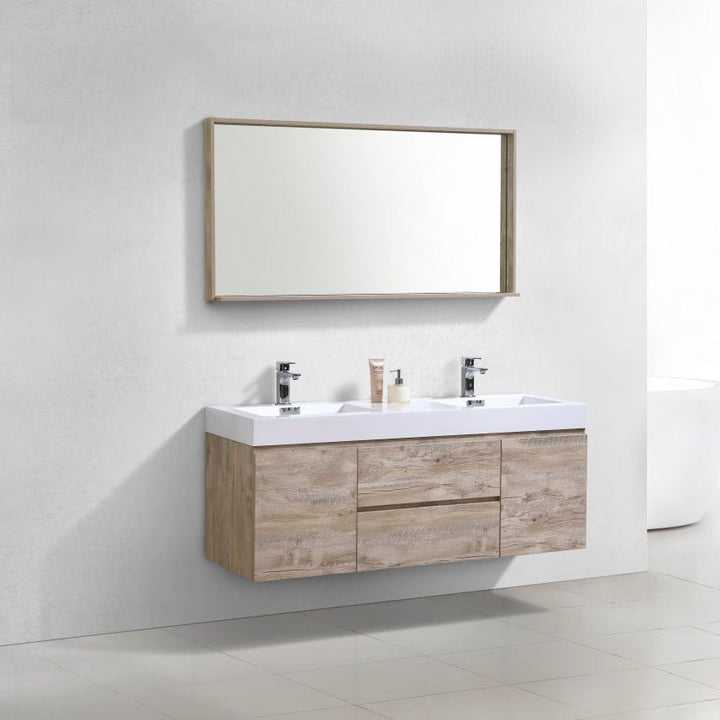 KubeBath Bliss 60" Double  Sink Nature Wood Wall Mount Modern Bathroom Vanity BSL60D-NW
