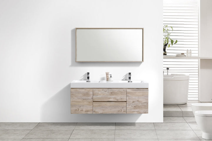 KubeBath Bliss 60" Double  Sink Nature Wood Wall Mount Modern Bathroom Vanity BSL60D-NW