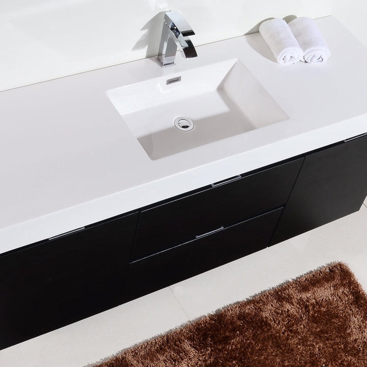 KubeBath Bliss 60" Single Sink Black Wall Mount Modern Bathroom Vanity BSL60S-BK