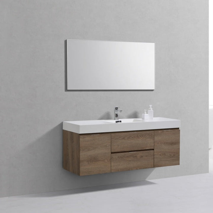 KubeBath Bliss 60" Single Sink Butternut Wall Mount Modern Bathroom Vanity BSL60S-BTN