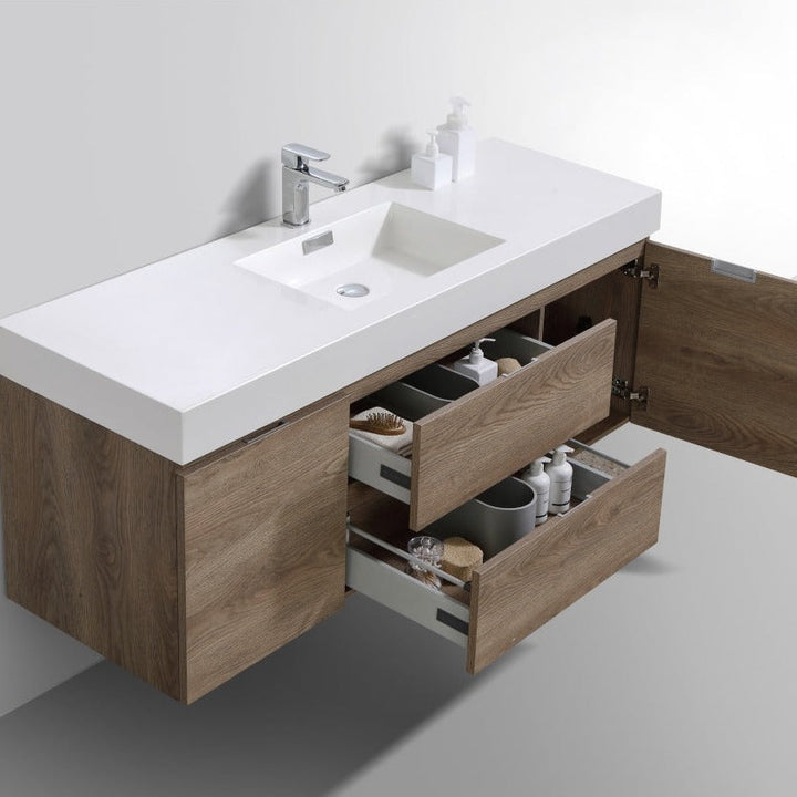 KubeBath Bliss 60" Single Sink Butternut Wall Mount Modern Bathroom Vanity BSL60S-BTN